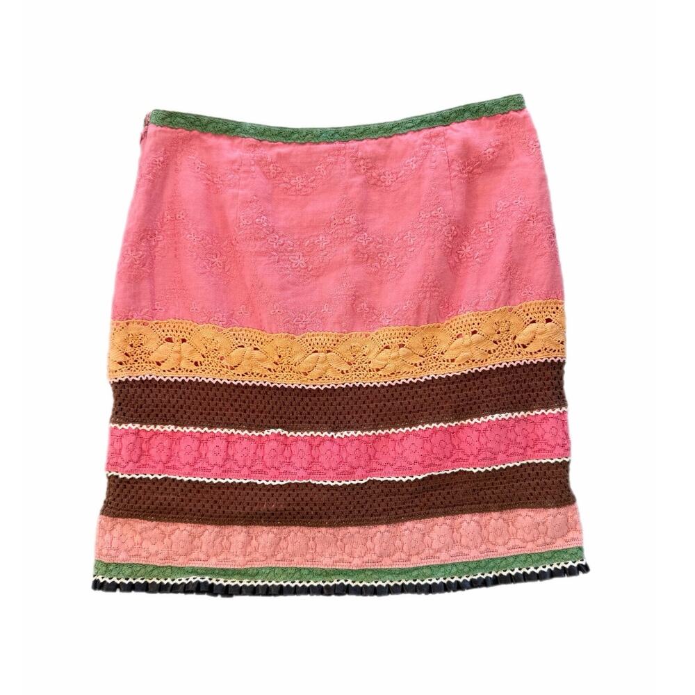 Boston Proper Y2K Pink Lace Stripe Crochet Boho Cottagecore Fairy Feminine Skirt